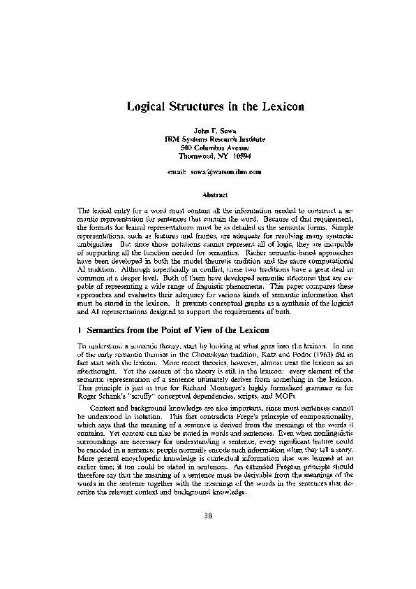 (PDF) Logical structures in the lexicon