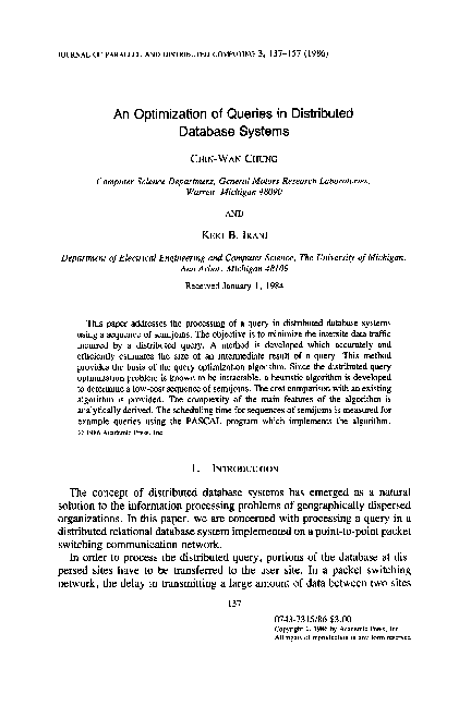(PDF) An optimization of queries in distributed database systems