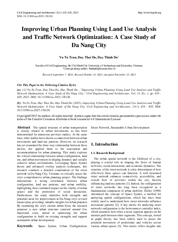 (PDF) Improving Urban Planning Using Land Use Analysis and Traffic ...