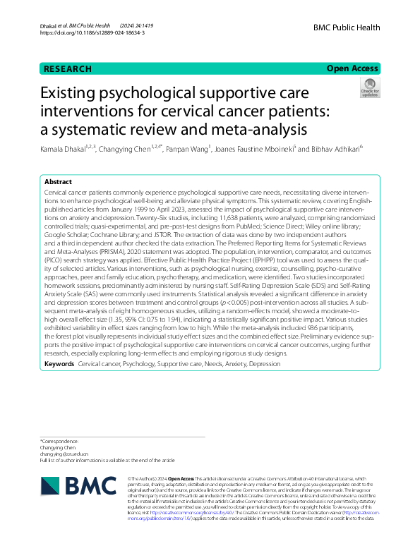 (PDF) Existing psychological supportive care interventions for cervical ...