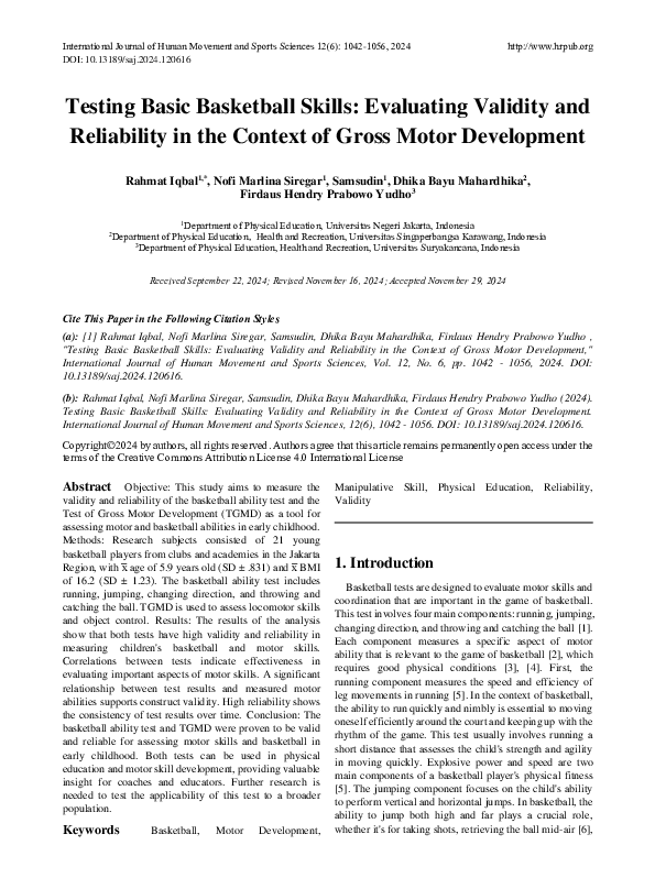 (PDF) Testing Basic Basketball Skills: Evaluating Validity and ...