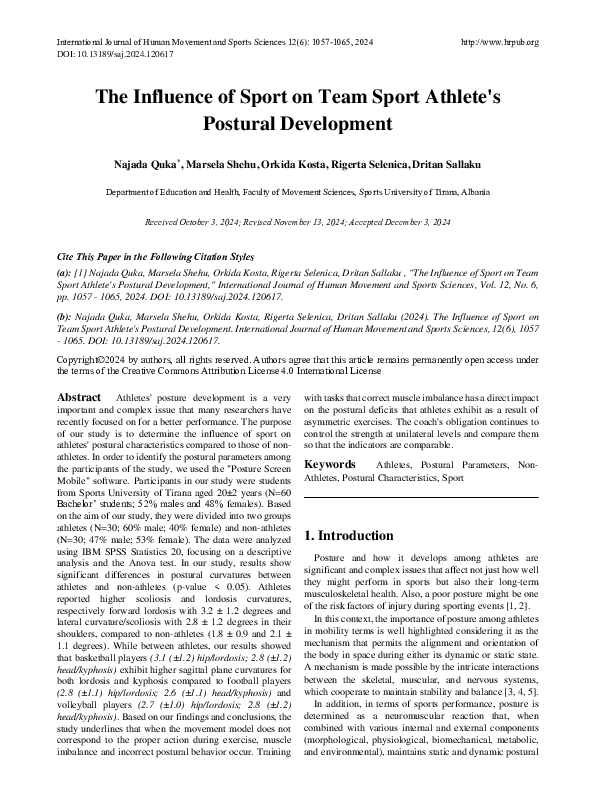 (PDF) The Influence of Sport on Team Sport Athlete's Postural Development