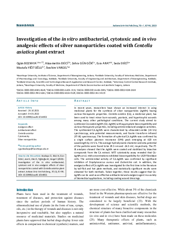 (PDF) Investigation of antibacterial, in vitro cytotoxic and analgesic ...