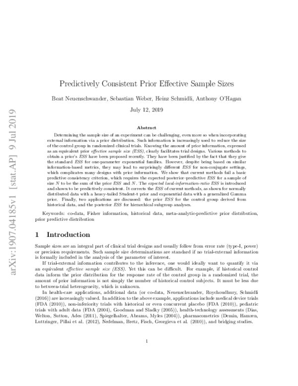 (PDF) Predictively consistent prior effective sample sizes