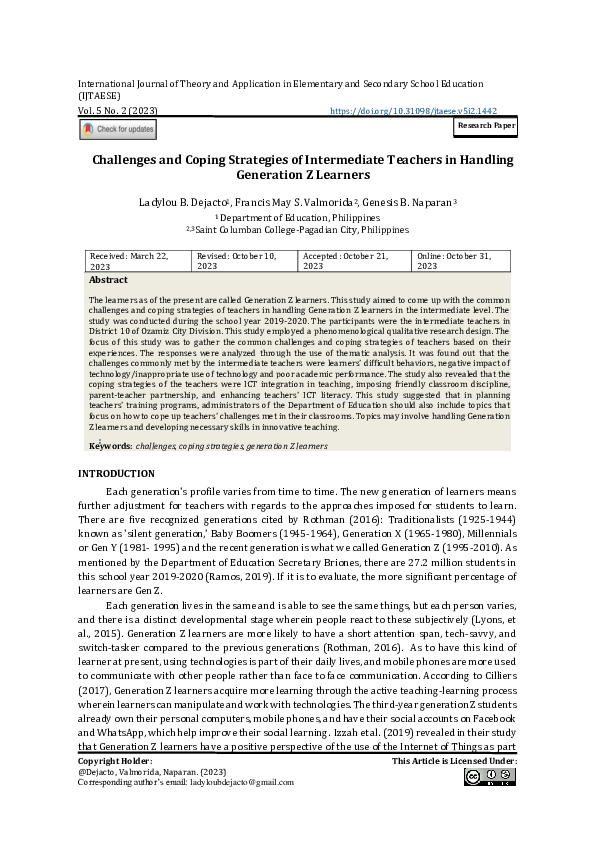 (PDF) Challenges and Coping Strategies of Intermediate Teachers in ...