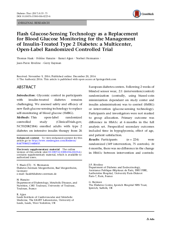 (PDF) Flash Glucose-Sensing Technology as a Replacement for Blood ...
