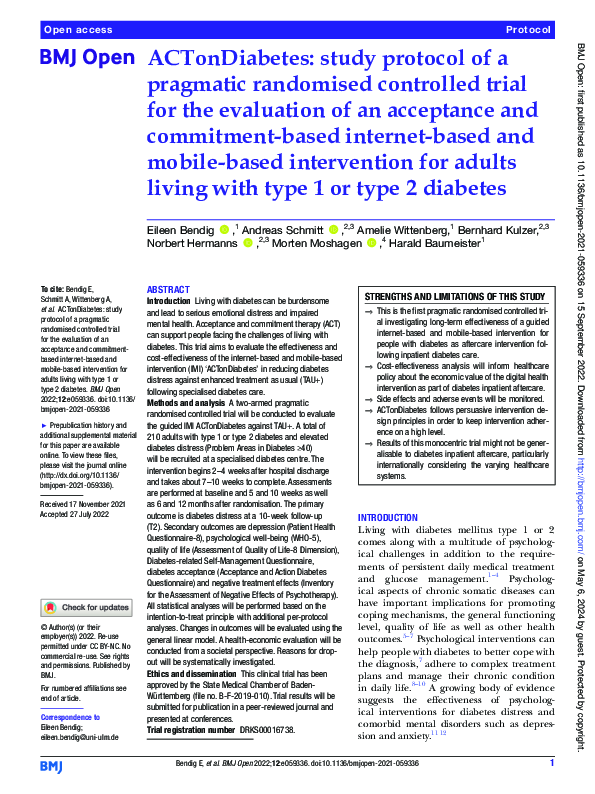 (PDF) ACTonDiabetes: study protocol of a pragmatic randomised ...