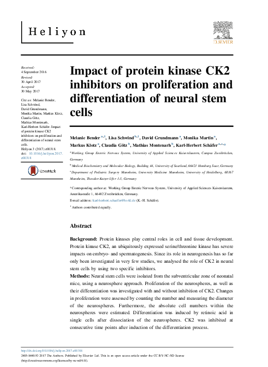 (PDF) Impact of protein kinase CK2 inhibitors on proliferation and ...
