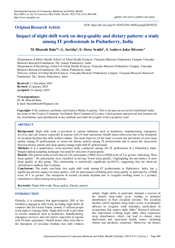 (PDF) Impact of night shift work on sleep quality and dietary pattern ...