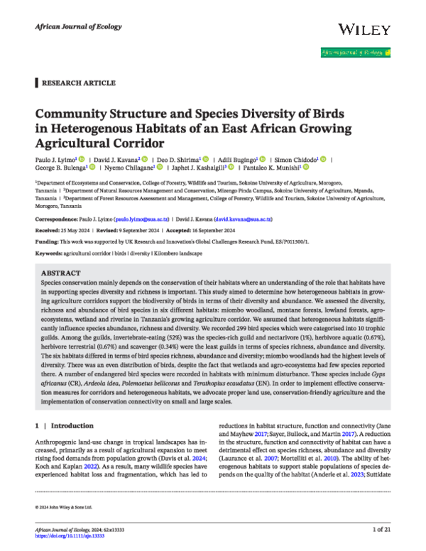 (PDF) Community Structure and Species Diversity of Birds in ...