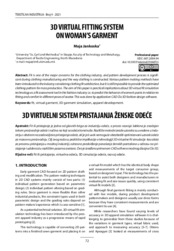 (PDF) 3D virtual fitting system on woman's garment