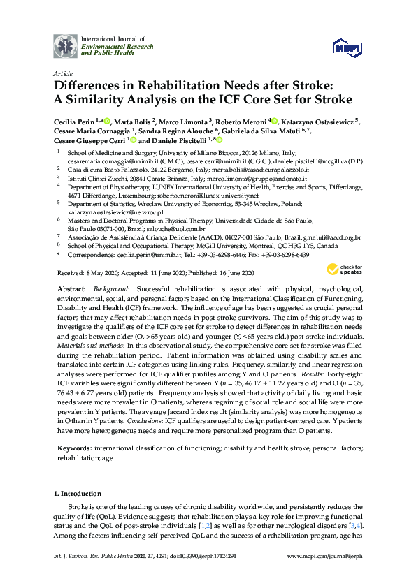 (PDF) Differences in Rehabilitation Needs after Stroke: A Similarity ...