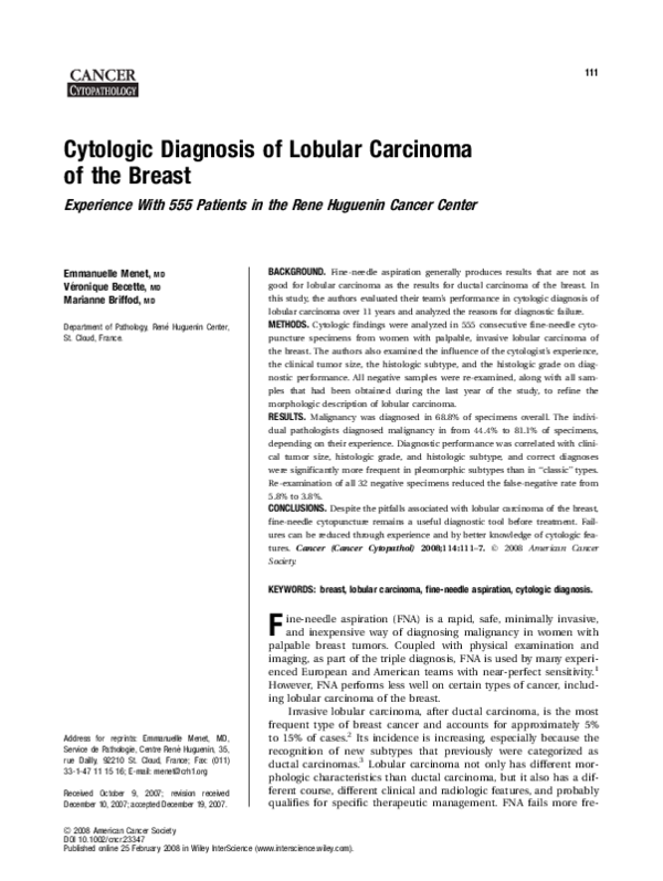(PDF) Cytologic diagnosis of lobular carcinoma of the breast