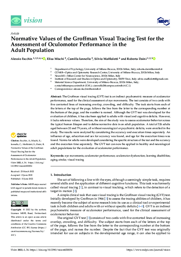 (PDF) Normative Values of the Groffman Visual Tracing Test for the ...
