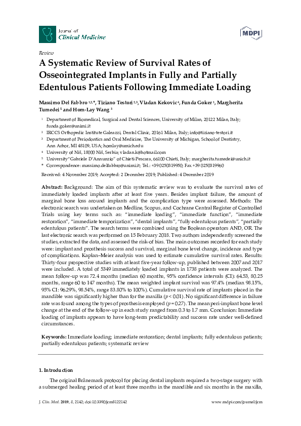 (PDF) A Systematic Review of Survival Rates of Osseointegrated Implants ...
