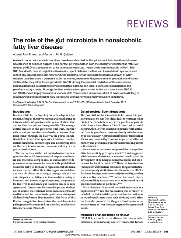 (PDF) The role of the gut microbiota in nonalcoholic fatty liver disease