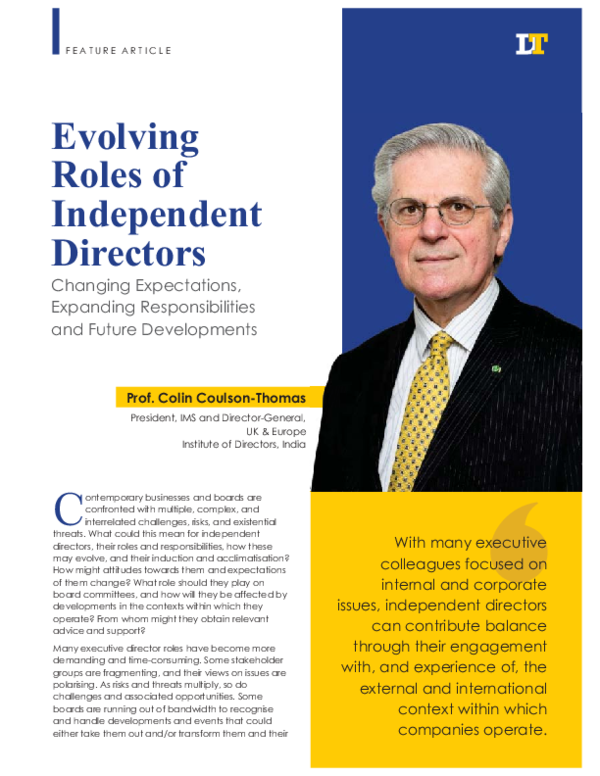 (PDF) Evolving Roles of Independent Directors, Changing Expectations ...