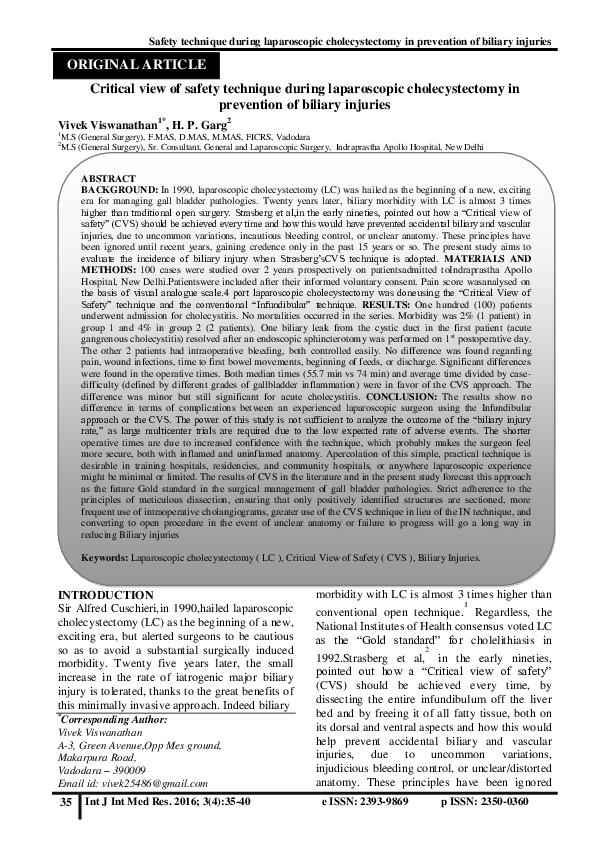 (PDF) Critical View of Safety technique during laparoscopic ...