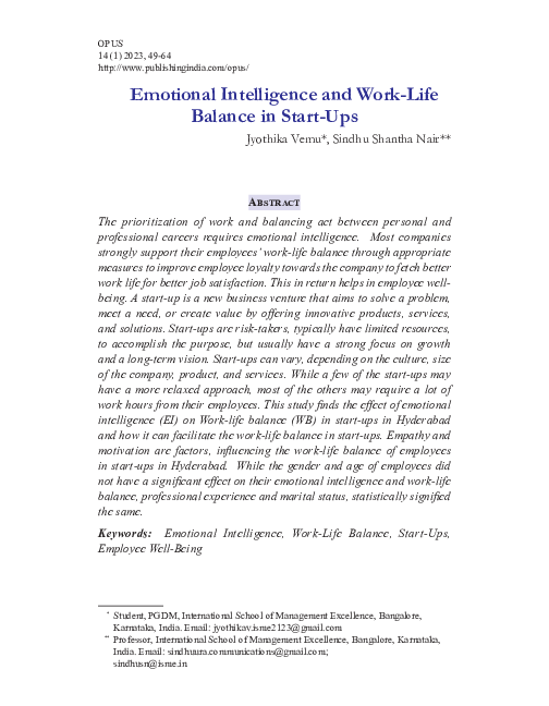 (PDF) Emotional Intelligence and Work-Life Balance in Start-Ups