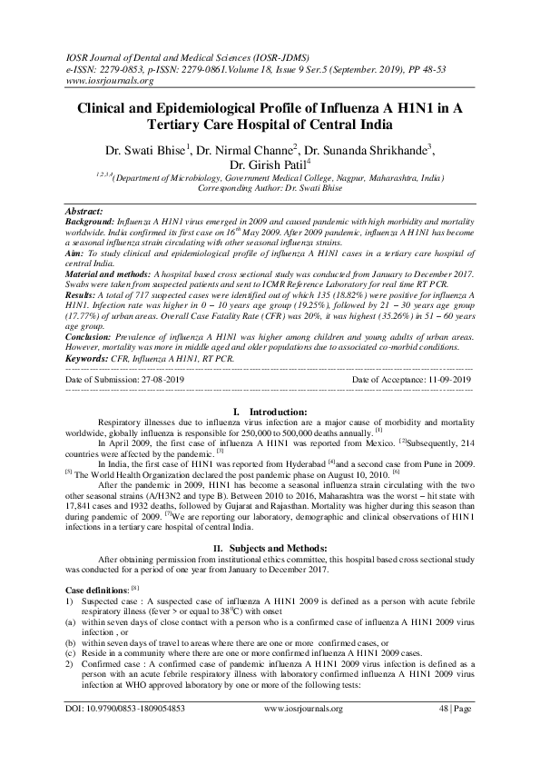 (PDF) Clinical and Epidemiological Profile of Influenza A H1N1 in A ...