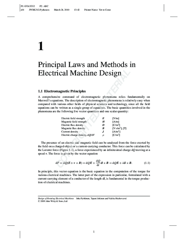 (PDF) Principal Laws and Methods in Electrical Machine Design