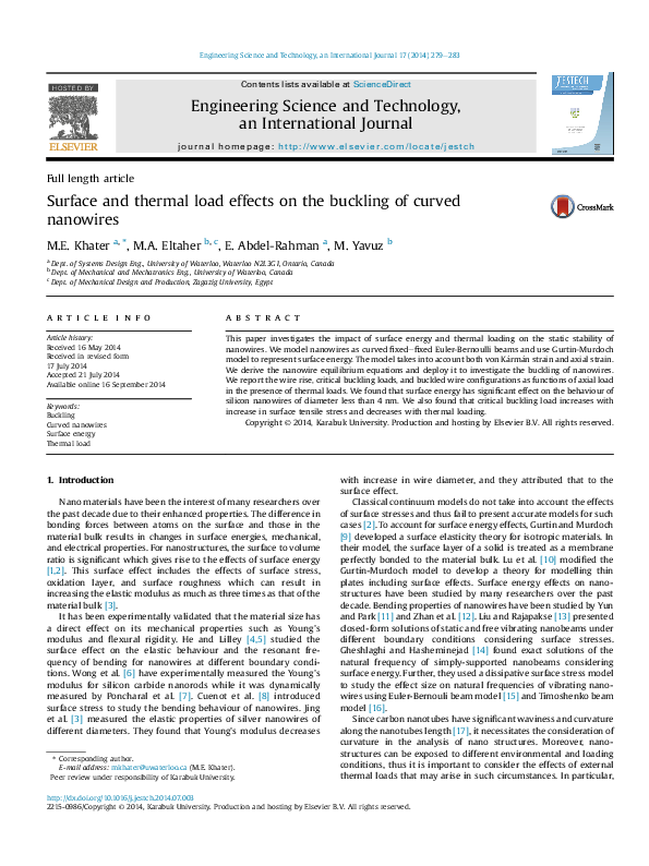 (PDF) Surface and thermal load effects on the buckling of curved nanowires