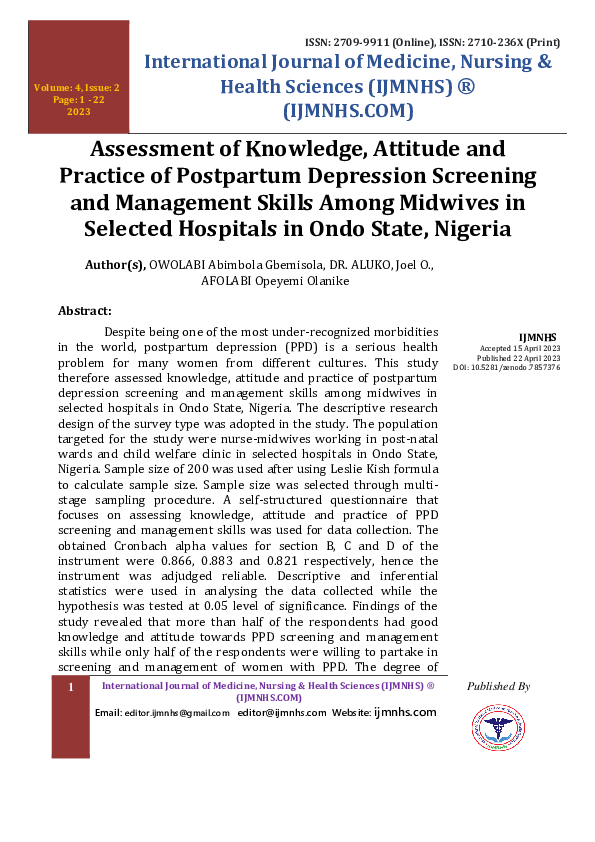 (PDF) Assessment of Knowledge, Attitude and Practice of Postpartum ...