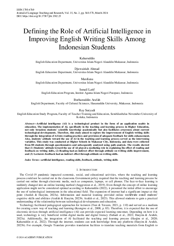 (PDF) Defining the Role of Artificial Intelligence in Improving English ...