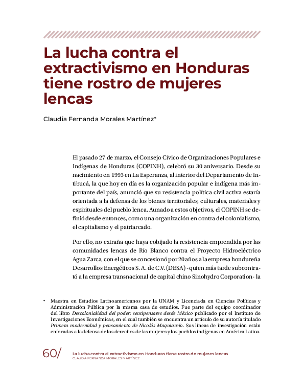 (PDF) La lucha contra el extractivismo en Honduras tiene rostro de ...