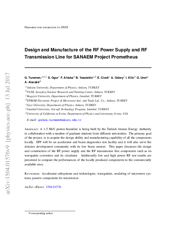 (PDF) Design and manufacture of the RF power supply and RF transmission ...