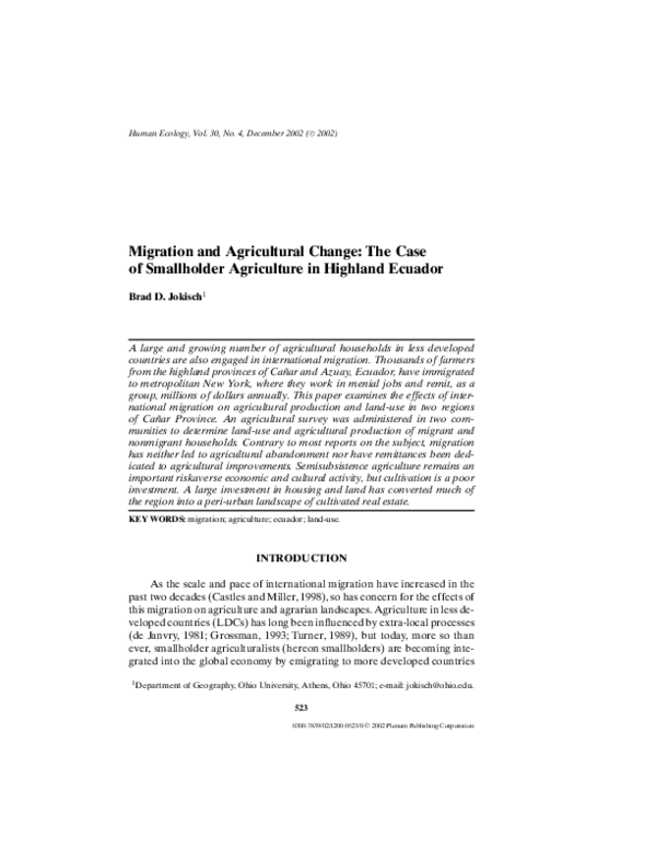 (PDF) Migration and Agricultural Change: The Case of Smallholder ...