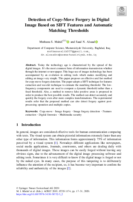 (PDF) Detection of Copy-Move Forgery in Digital Image Based on SIFT ...