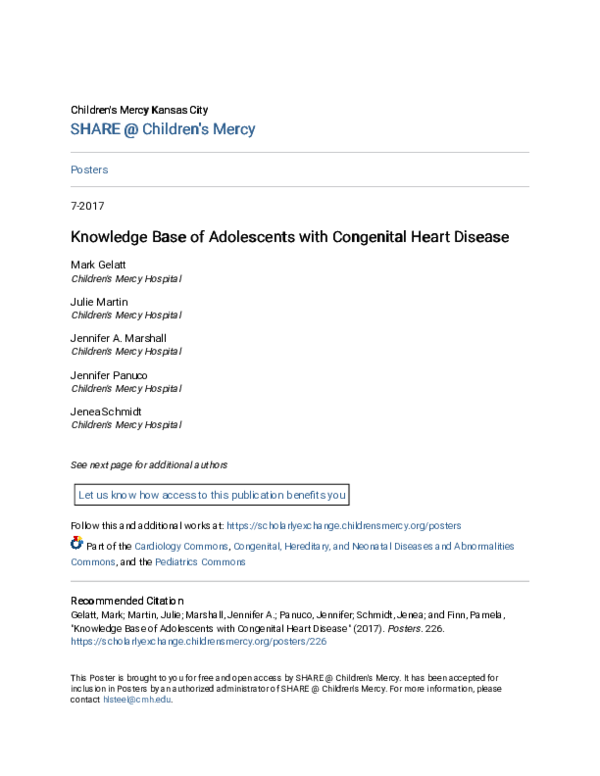 (PDF) Knowledge Base of Adolescents with Congenital Heart Disease