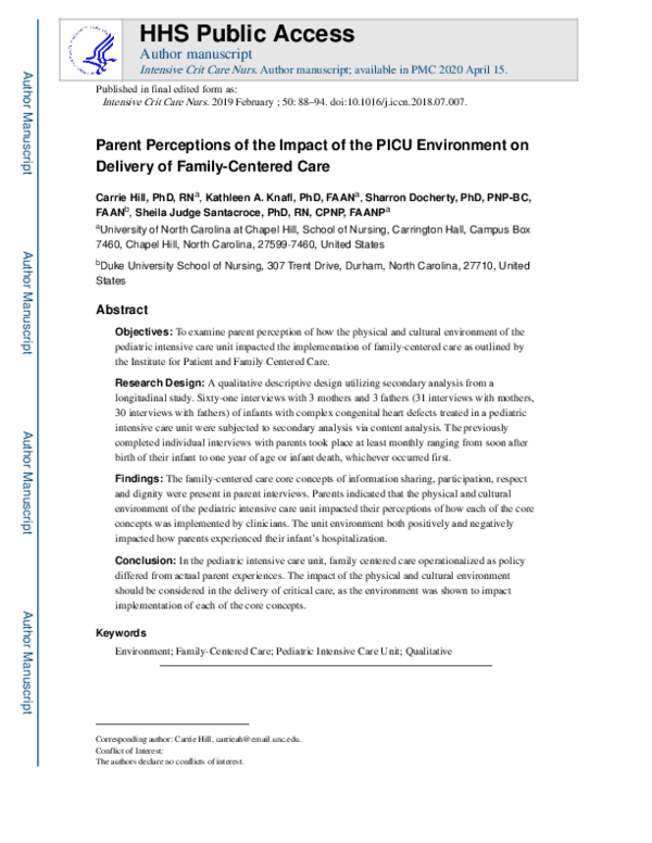 (PDF) Parent perceptions of the impact of the Paediatric Intensive Care ...