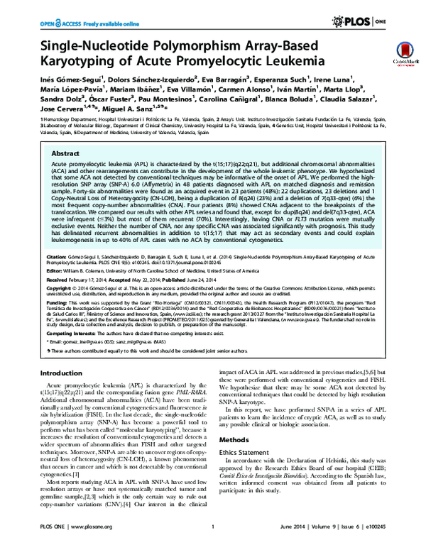 (PDF) Single Nucleotide Polymorphism Array-Based Karyotyping in Acute ...