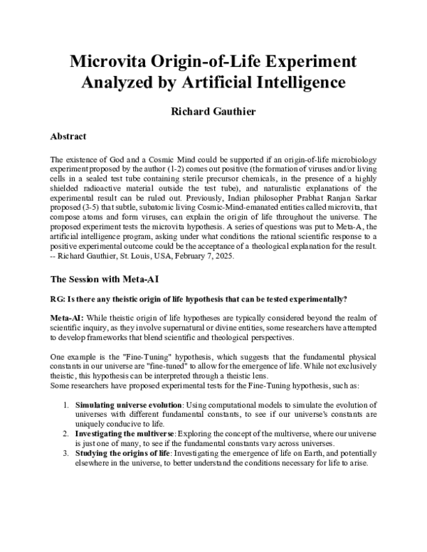 (PDF) Microvita Origin-of-Life Experiment Analyzed by Artificial ...