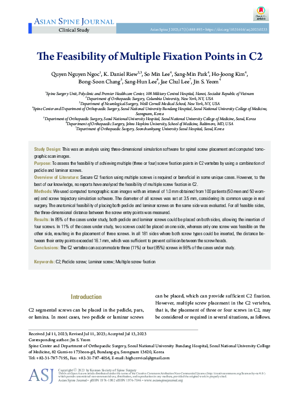 (PDF) The Feasibility of Multiple Fixation Points in C2
