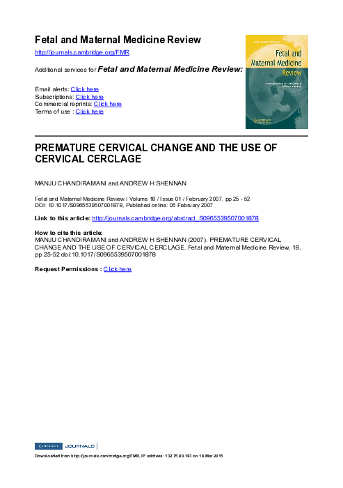(PDF) Premature Cervical Change and the Use of Cervical Cerclage