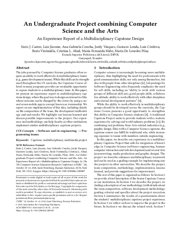 (PDF) An Undergraduate Project combining Computer Science and the Arts ...