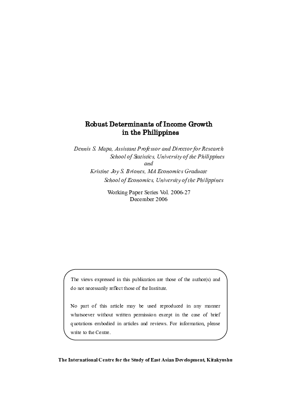 (PDF) Robust Determinants of Income Growth in the Philippines