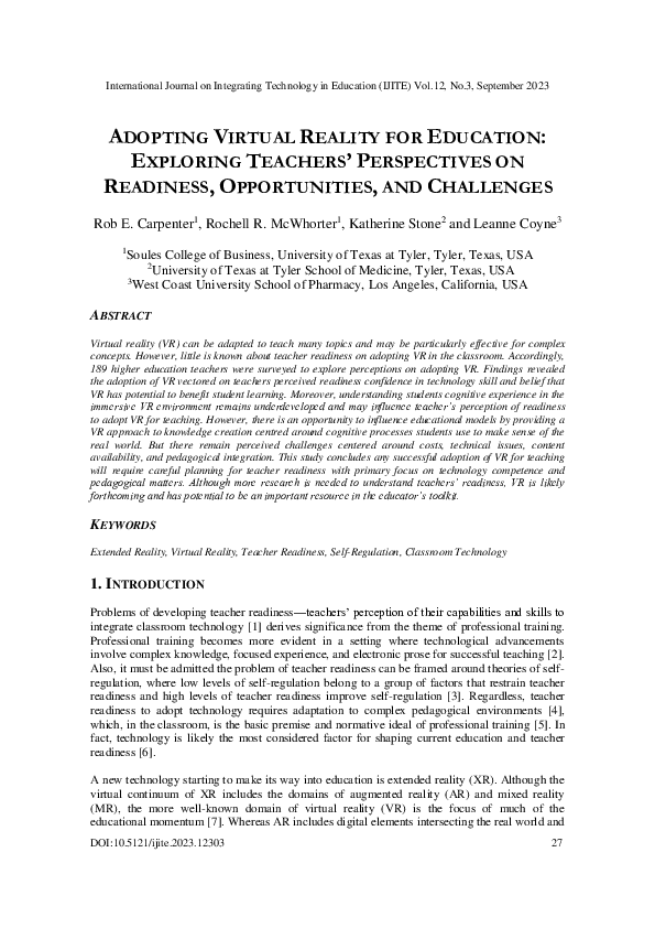 (PDF) Adopting Virtual Reality for Education: Exploring Teachers ...