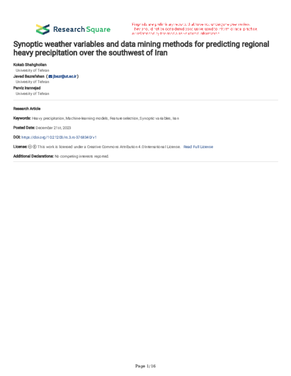 (PDF) Synoptic weather variables and data mining methods for predicting ...