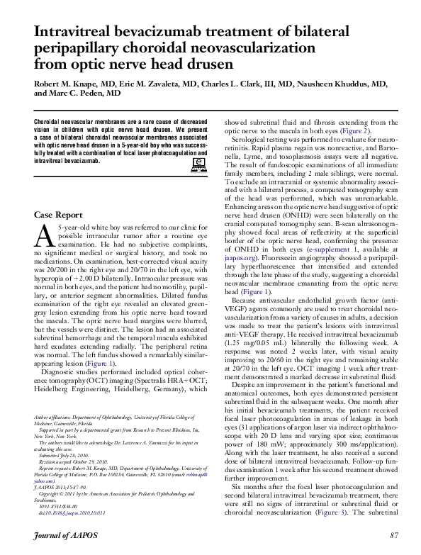 (PDF) Intravitreal bevacizumab treatment of bilateral peripapillary ...