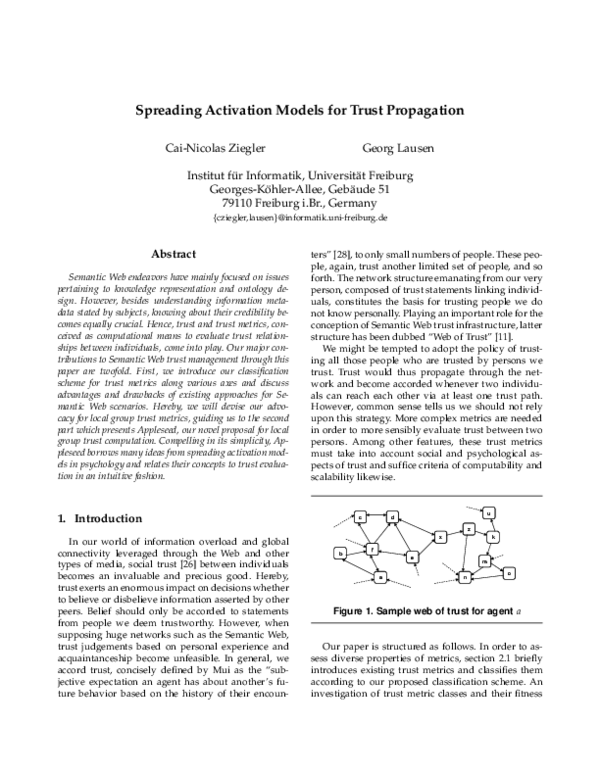 (PDF) Spreading Activation Models for Trust Propagation