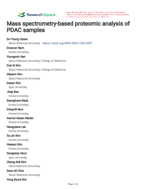 (PDF) Mass spectrometry-based proteomic analysis of PDAC samples