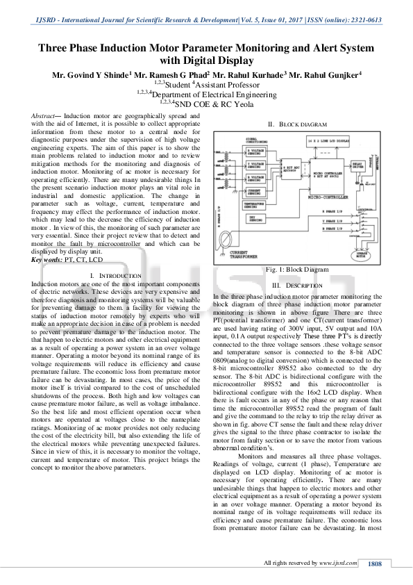 (PDF) Three Phase Induction Motor Parameter Monitoring and Alert System ...