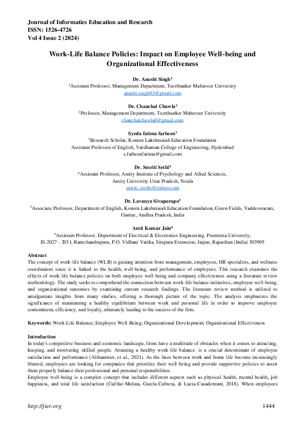 (PDF) Work-Life Balance Policies: Impact on Employee Well-being and ...