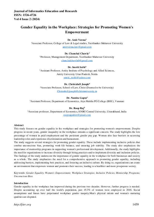 (PDF) Gender Equality in the Workplace: Strategies for Promoting Women ...
