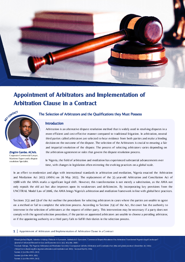 (PDF) Appointment of Arbitrators and Implementation of Arbitration ...