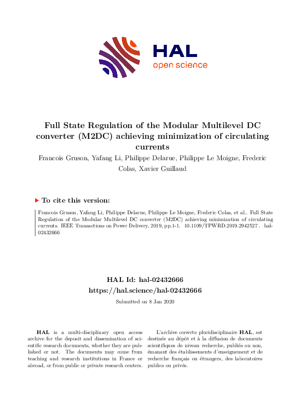 (PDF) Full State Regulation of the Modular Multilevel DC Converter ...